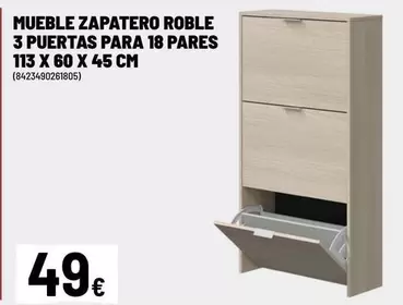 Mueble Zapatero Roble 3 Puertas Para 18 Pares