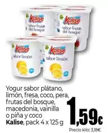 Kalise - Yogur Sabor Platano, Limon, Fresa, Coco, Pera, Frutas Del Bosque, Macedonia, Vainilla O Pina Y Coco