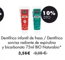 Naturabio Cosmetics - Dentifrico Infantil De Fresa / Dentifrico Sonrisa Radiante De Espirulina Y Bicarbonato BIO
