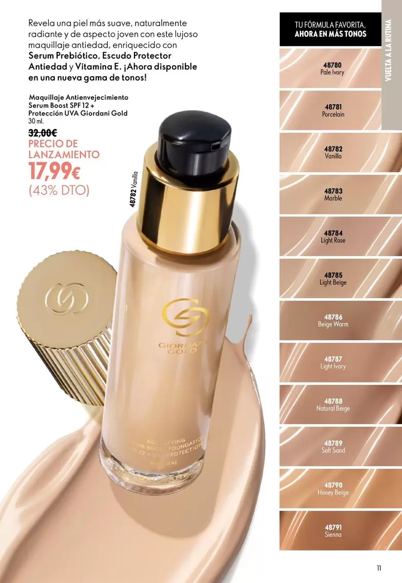 Giordani Gold - Maquillaje Antienvejecimiento Serum Boost SPF 12 + Protección UVA