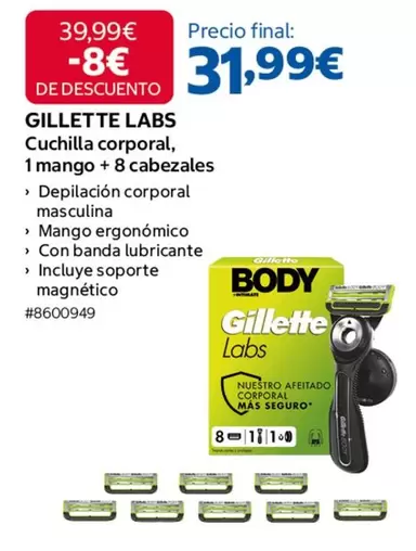 Gillette - Labs Cuchio Corporal, 1 Mango + 8 Cabezales