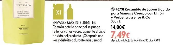 Oriflame - Recambio De Jabón Líquido Para Manos Y Cuerpo Con Limón Y Verbena Essense & Co