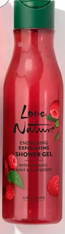 Oriflame - Gel De Ducha Exfoliante Y Energizante Con Menta Y Frambuesa Orgánicas Love Nature