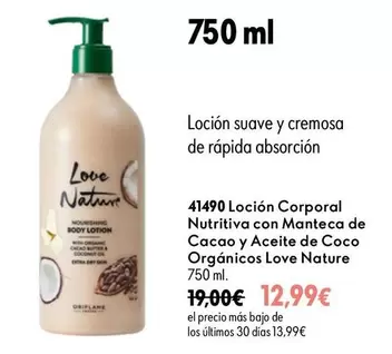 Nature - Locion Corporal Nutritiva Con Manteca De Cacao Y Aceite De Coco Orgánicos