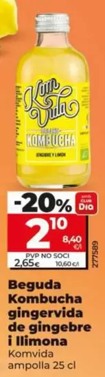 Komvida - Bebida Kombucha Gingervida De Jengibre Y Limón 