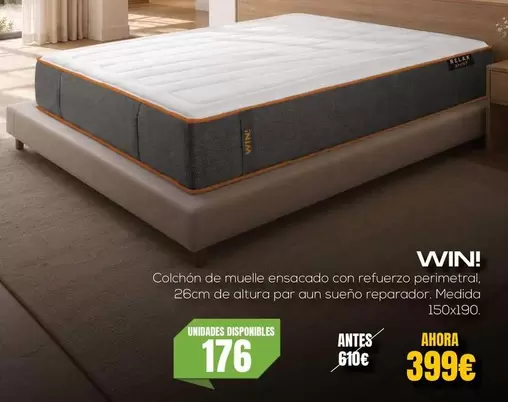colchon de muelle ensacado con refuerto perimetro, 26cm de altura par