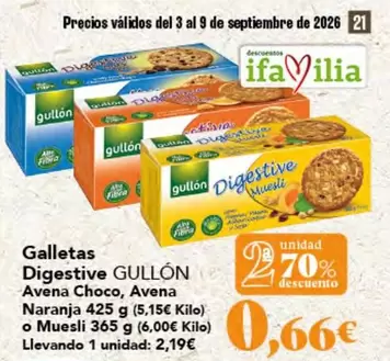 Gullón - Galletas Digestive Avena Choco Avena Naranja O Muesli