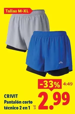 Crivit - Pantalón Corto Técnico 2 En 1