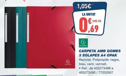 exacompta - Carpeta Amb Gomes 3 Solades 4opak