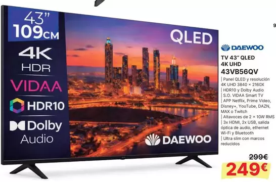 Daewoo - TV 43" QLED 4K UHD 43VB56QV