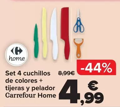 Carrefour Home - Set 4 Cuchillos De Colores + Tijeras Y Pelador 