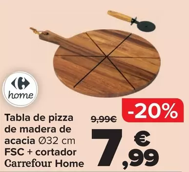 Carrefour Home - Tabla De Pizza De Madera De Acacia Ø32 Cm FSC + Cortador