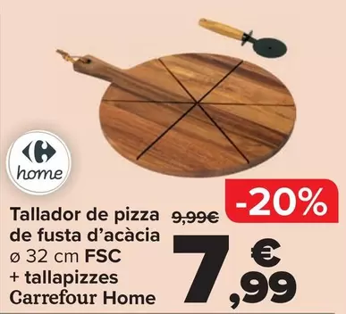 Carrefour Home - Tabla De Pizza De Madera De Acacia Ø32 Cm FSC + Cortador