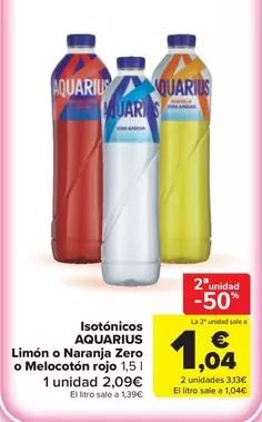 Aquarius - Isotonicos Limon O Naranja Zero O Melocoton Rojo