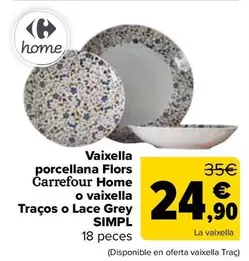 Carrefour Home / Simpl - Vajilla Porcelana Flores O Vajilla Trazos O Lace Grey 
