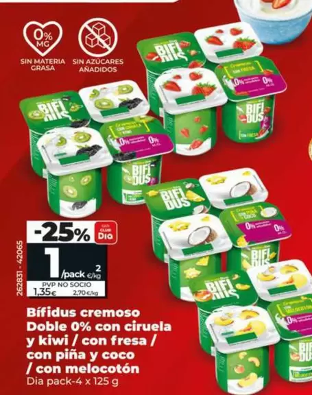Dia - Bifidus Cremoso Doble 0% Con Ciruela Y Kiwi/ Con Fresa / Con Piña Y Coco / Con Melocotón
