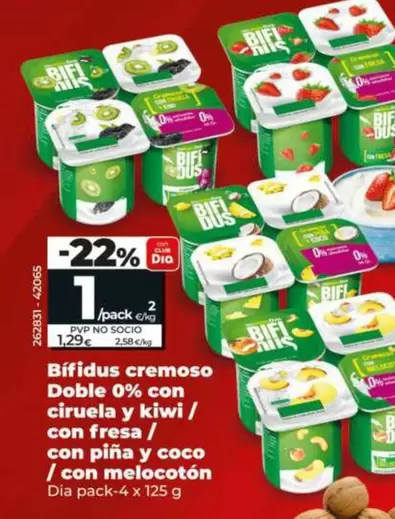 Dia - Bífidus Cremoso Doble 0% Con Ciruela Y Kiwi/Con Fresa/Con Pina Y Coco/Con Melocoton