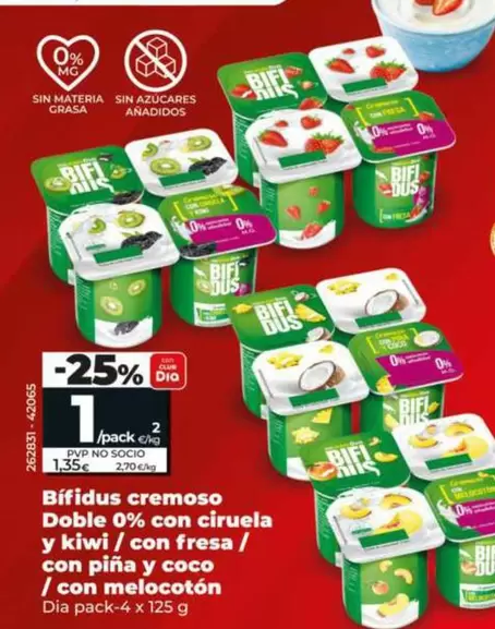 Dia - Bífidus Cremoso Doble 0% Con Ciruela Y Kiwi/Con Fresa/Con Pina Y Coco/Con Melocoton