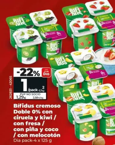 Dia - Bifidus Cremoso Doble 0% Con Ciruela Y Kiwi/con Fresa/ Con Piña Y Coco /con Melocotón
