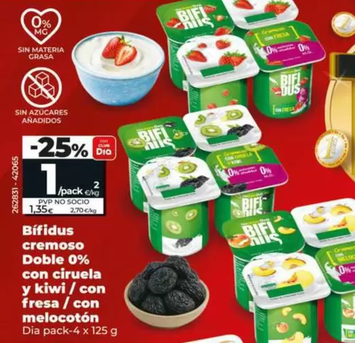 Dia - Bifidus Cremoso Doble 0% Con Ciruela Y Kiwi/ Con Fresa/ Con Melocotón