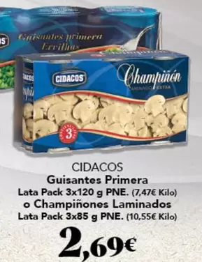 Cidacos - Guisantes Primera Lata Pack 3x120 G Pne. O Champiñones Laminados Lata Pack 3x