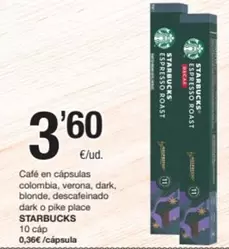 Starbucks - Café En Cápsulas Colombia, Verona, Dark, Blonde, Descafeinado Dark O Pike Place