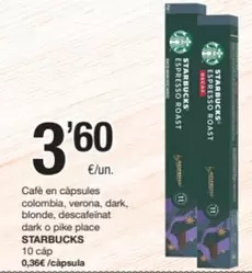 starbucks - Cafe En Capsules Colombia, Verona, Dark, Blonde, Descafeinat Dark O Pike Place