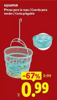 Aquapur - Pinzas Para La Ropa/Cuerda Para Tender/Cesta Plegable