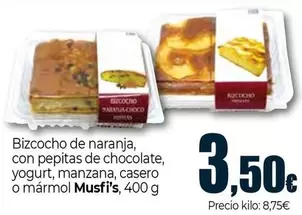 Musfi's - Bizcocho De Naranja, Con Pepitas De Chocolate, Yogurt, Manzana, Casero O Marmol
