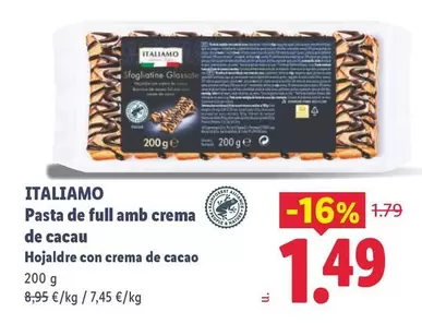 Italiamo - Pasta De Full Amb Crema De Cacau