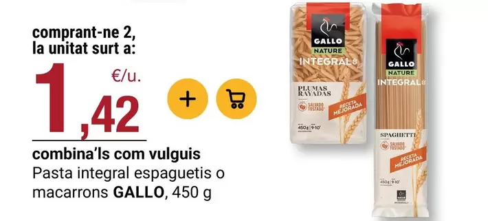 Gallo - Pasta Integral Espaguetis O Macarrons