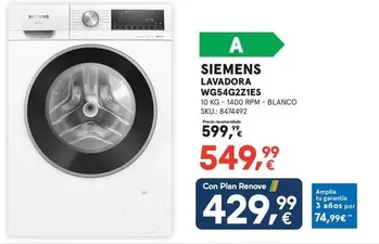 Siemens - Lavadora WG54G2Z1ES