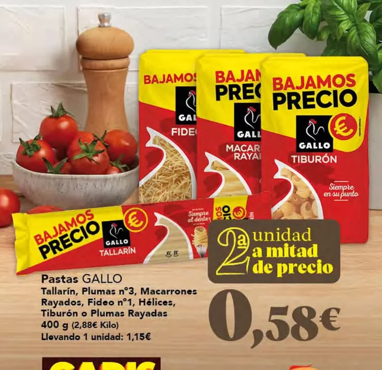 Gallo - Pastas Tallarin, Plumas N. 3, Macarrones Rayados, Fide O Pilmas Rayadas