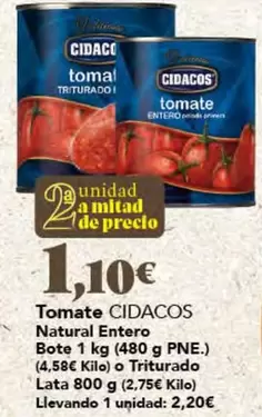 Cidacos - Tomate Natural Entero Bote O Triturado