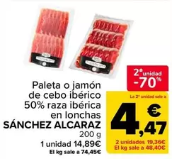 Sánchez Alcaraz - Paleta O Jamón De Cebo Ibérico 50% Raza Ibérica En Lonchas