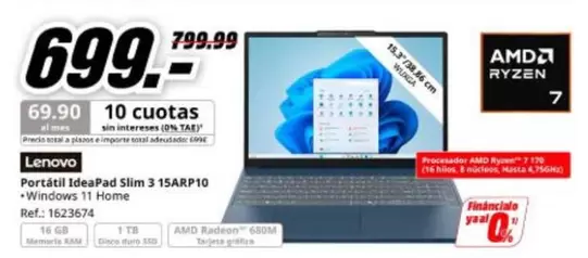 Lenovo - Porçall Ideapad Slim 3 15ARP10