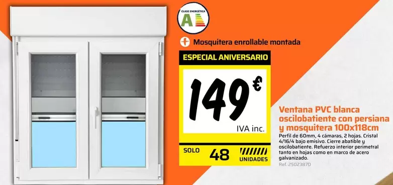 Solo - Ventana PVC Blanca O Scillobatientes Con Persiana Y Masquitera 100%118cm