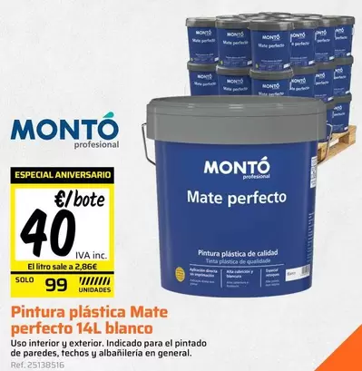 monto - Pintura Plástica Mate Perfecto 14l Blanco