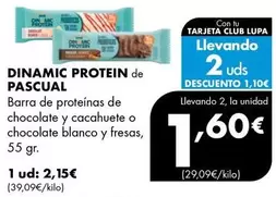 Dinamic Protein/Pascual - Barra De Proteínas De Chocolate Y Cacahuete O Chocolate Blanco Y Fresas