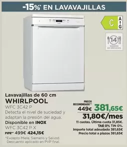 Whirlpool - Lavavajillas Wfc 3C42P