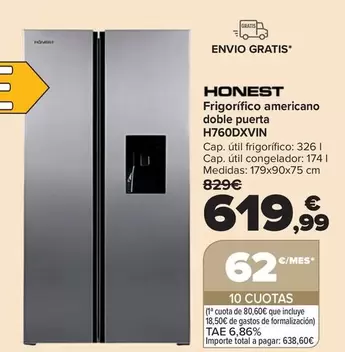 Honest - Frigorífico Americano Doble Puerta H760DXVIN