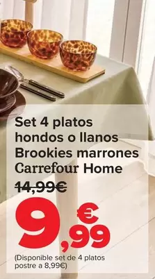 Carrefour Home - Set 4 Platos Hondos O Llanos Brookies Marrones 