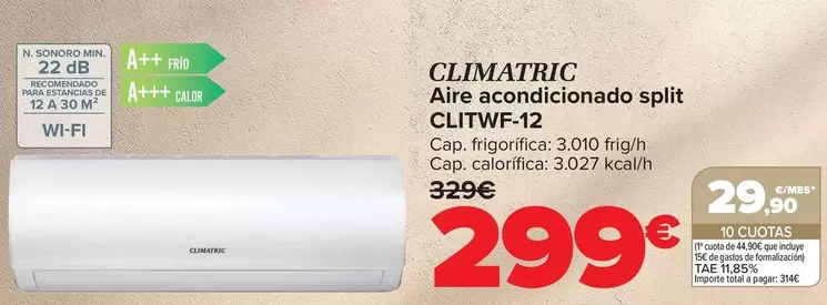 Climatric - Aire Acondicionado Split CLITWF-12