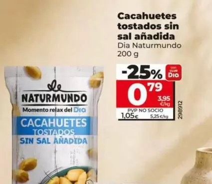 Dia Naturmundo - Cacahuetes Tostados Sin Sal Anadida