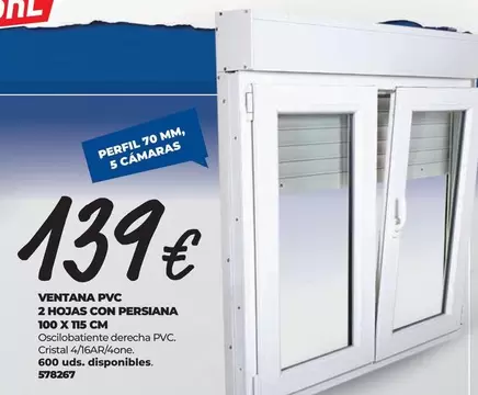 PVC - Ventana Pvc 2 Hojas Con Persiana 100 X 115 Cm