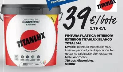 Paredes - Pintura Plástica Interior/Exterior Titanlux Blanco Total