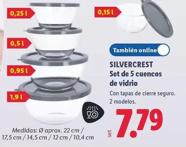 SilverCrest - Set De 5 Cuencos De Vidrio