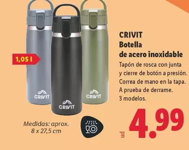 Crivit - Botella De Acero Inoxidable