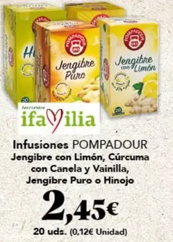 Pompadour - Infusiones Jengibre Con Limon, Curcuma Con Canela Y Vainilla, Jengibre Puro O Hinojo