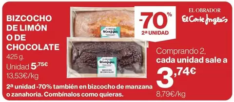 El Corte Inglés - Bizcocho De Limón O De Chocolate